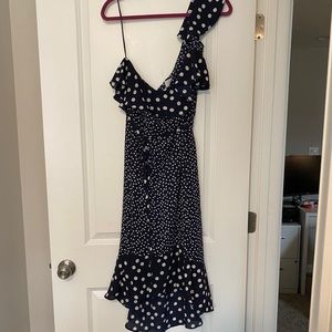 One shoulder polka dot dress